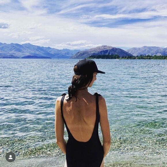 Beth Richards COCO Black One Piece Swimsuit Size Large Tie Shoulder U Back Swim - Picture 1 of 13